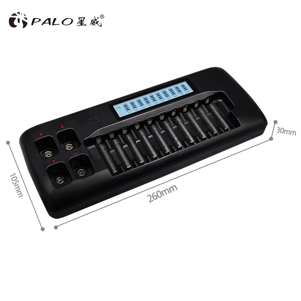 PALO Smart LCD 14-Slot Charger for AA / AAA Ni-MH Ni-Cd Rechargeable Battery 9V Ni-MH Ni-Cd Lithium Battery PALO Smart LCD 14-Slot Charger for AA / AAA Ni-MH Ni-Cd Rechargeable Battery 9V Ni-MH Ni-Cd Lithium Battery