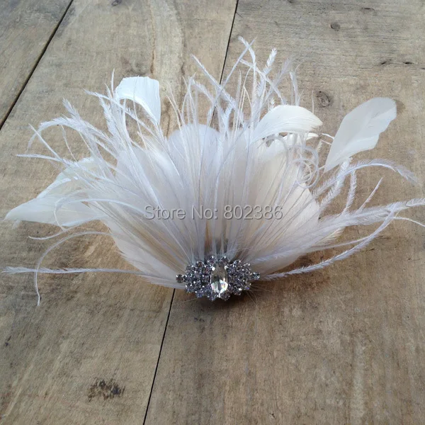 Ivory Feather Flower Girl Hair Clips