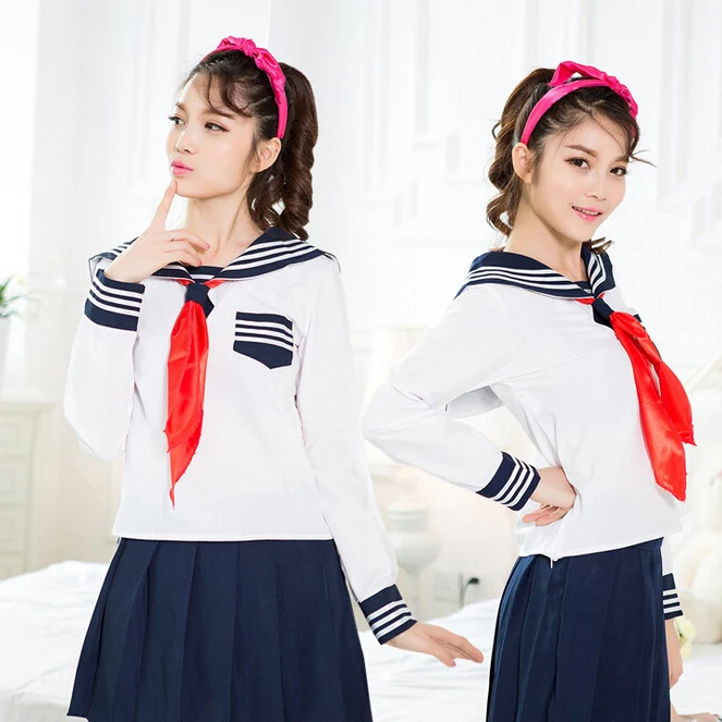 Japanese schoolgirl sailor uniform brown pleated skirt anime cosplay costumes with socks set