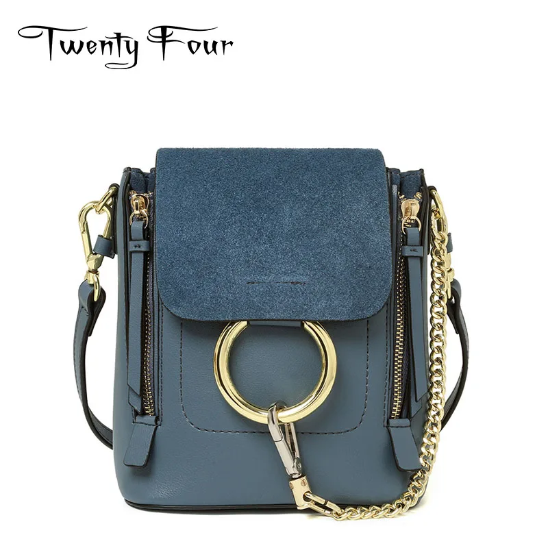 

Twenty-four 2017 Women cow Flap Bag Chains Genuine Leather Female Ring Shoulder Bag Fashion Trend Sling Bag Mochila Small Solid
