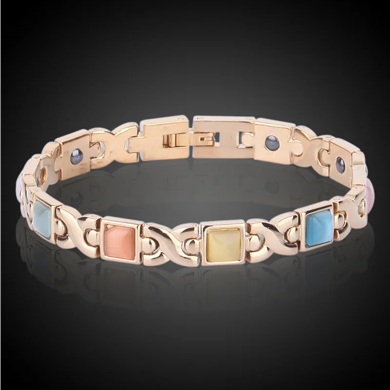 Fashion X power bracelet Square colorful cat eye stone Magnets Health Balance magnetic 18kgp plated copper