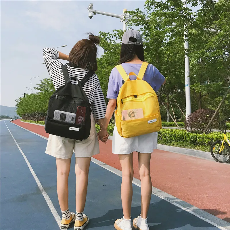 Menghuo Simple Style Net Backpack Women Backpacks for Teenage Girls School Bags Fashion Vintage Solid Leisure Book Bag Mochilas (39)