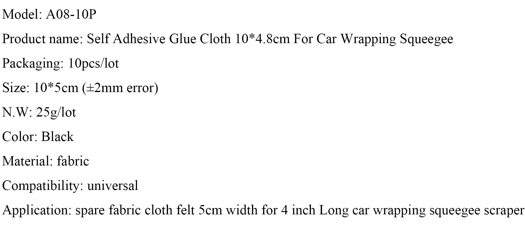 10 шт Черная ткань 10x4,8 см Ткань войлочной с самоклеющийся клей для 3М резиновый скребок автомобиля виниловой оберточной пленки скребок A08