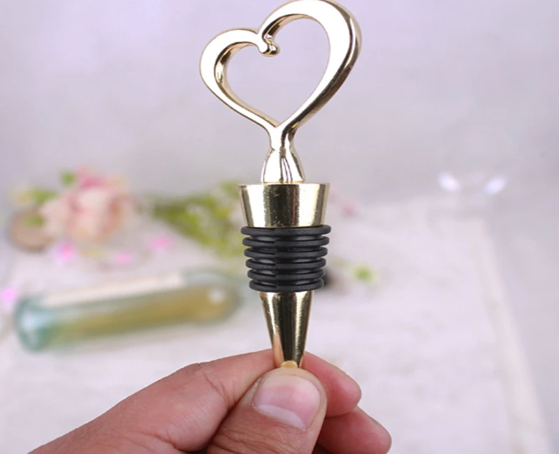 

50pcs/lot Gold Heart Shape corkscrew Wine Bottle Stopper Weddings
