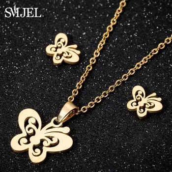 

SMJEL Exquisite Butterfly Heart Necklace Stainless Steel Sets For Women Animal Necklace Earrings Jewelry Set Wedding Jewelry