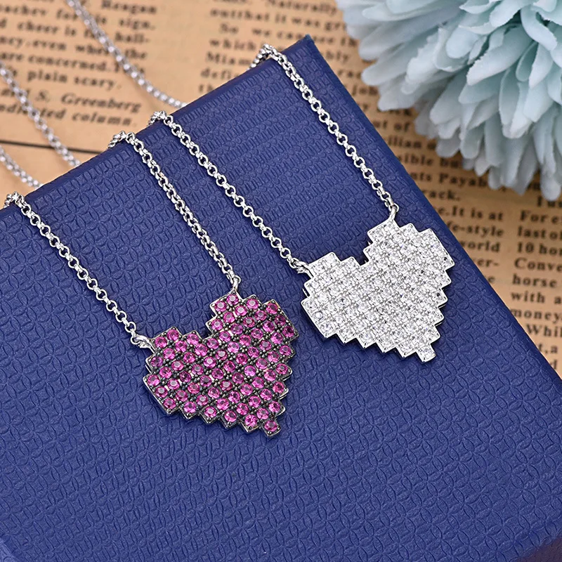 

Sweet White Cubic Zirconia Heart Pendant Necklaces Girls Adjust Chain Necklace Women Jewelry Collar ZK40