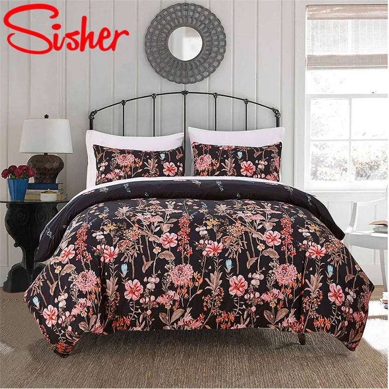 

Sisher High Quality Pastoral Plant Printed Duvet Cover Black White Flower Bedding Sets Bed Set Single Double Full Queen King
