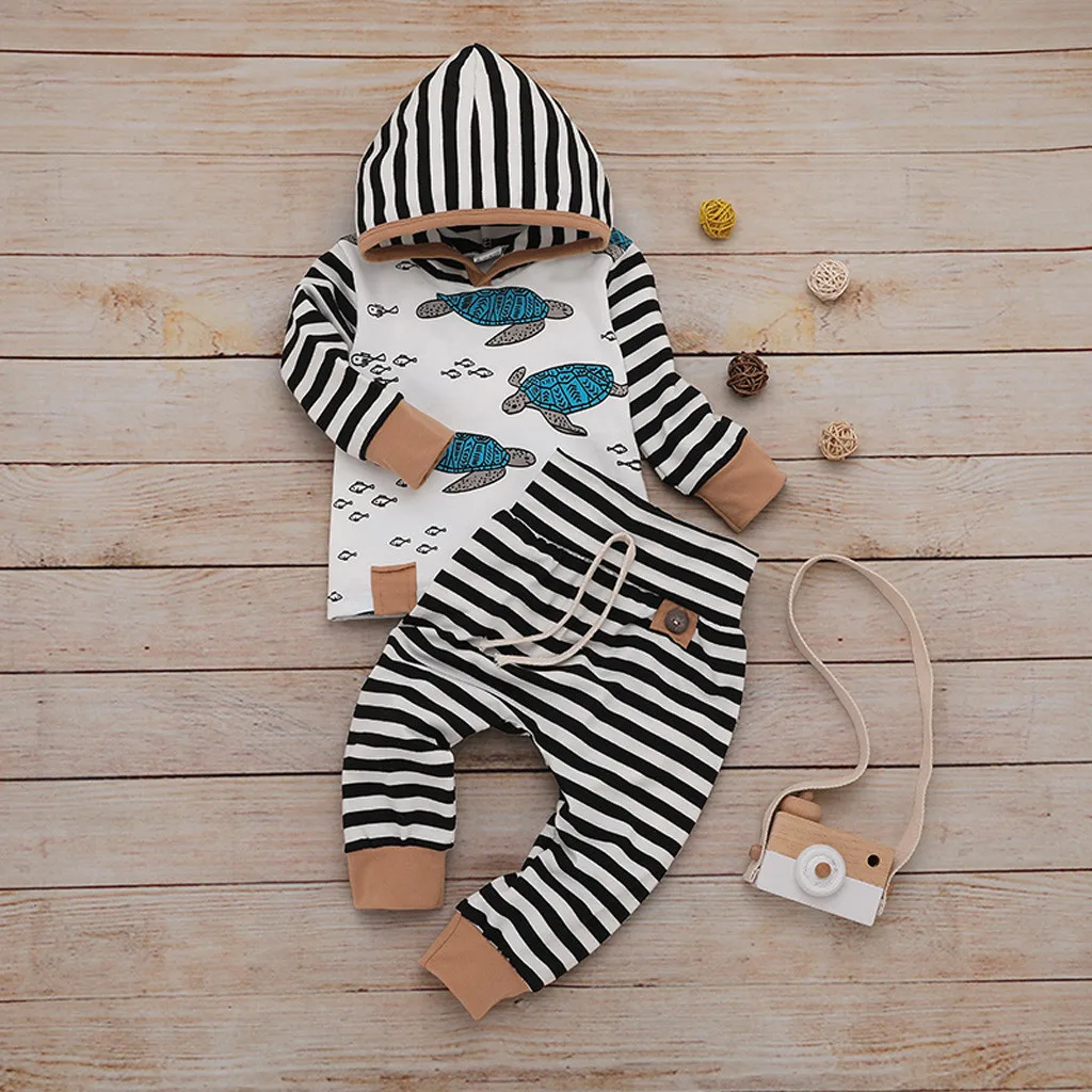 

Winter Baby Sets Newborn Baby Boy Girl Clothes Feather T shirt Tops Striped Pants Clothes Outfits Set Kids vetement enfant fille