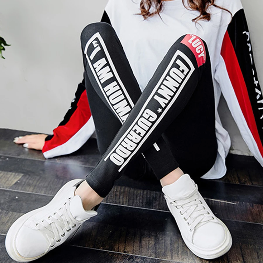 Harajuku черные леггинсы для женщин плюс размер 5XL с буквенным принтом Одежда фитнеса