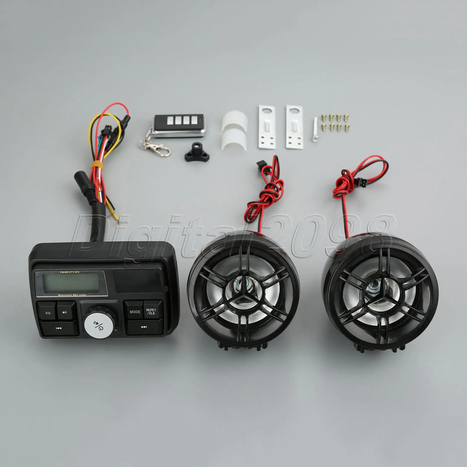 

1Set Motorcycle Waterproof Audio Sound System Anti-Theft FM MP3 Radio Stereo Amplifier Speakers Alarm System With USB SD Slot