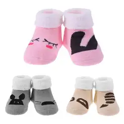 1 пара для новорожденных хлопковые зимние для мальчиков и девочек петлевым ворсом Мультяшные детские носки
