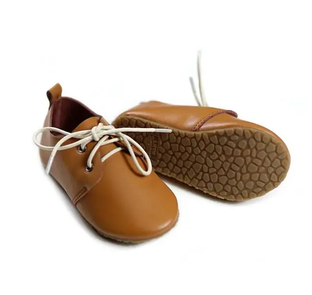 

New Brown Genuine Leather Anti-slip Waterproof Hard Sole for Boys Girls Children Kid Leather Shoes Baby Moccasins 13.5-17cm