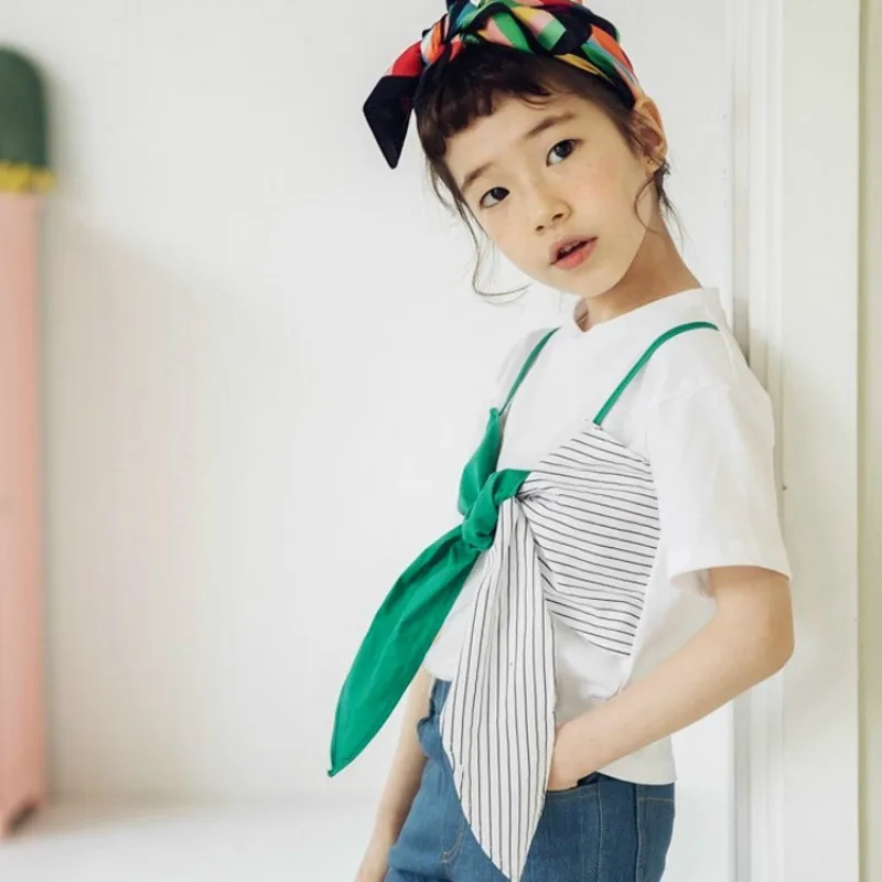 2018 Kids Baby Girls Clothes Set Outfits Big Bow T Shirt Summer Girl Costume Cotton T-shirt Top + Jeans 2PCs Clothing Sets CC948