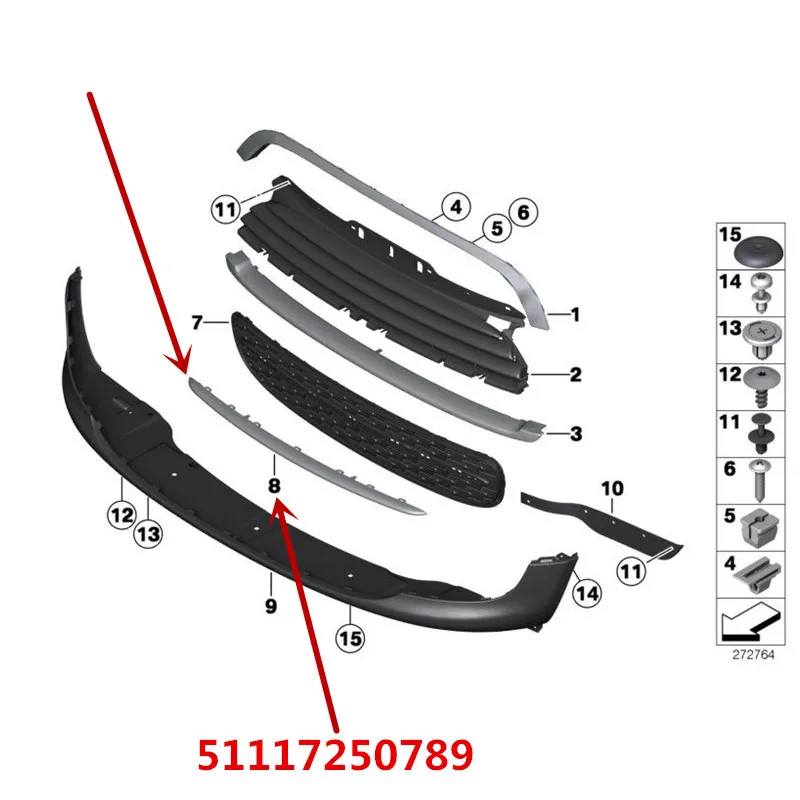 51117250789 автомобильный передний бампер средняя сетка отделка 1.6Lb mw2011- mini F55 F56 F57 R55 R56 отделка переднего бампера крыло Нижняя пластина