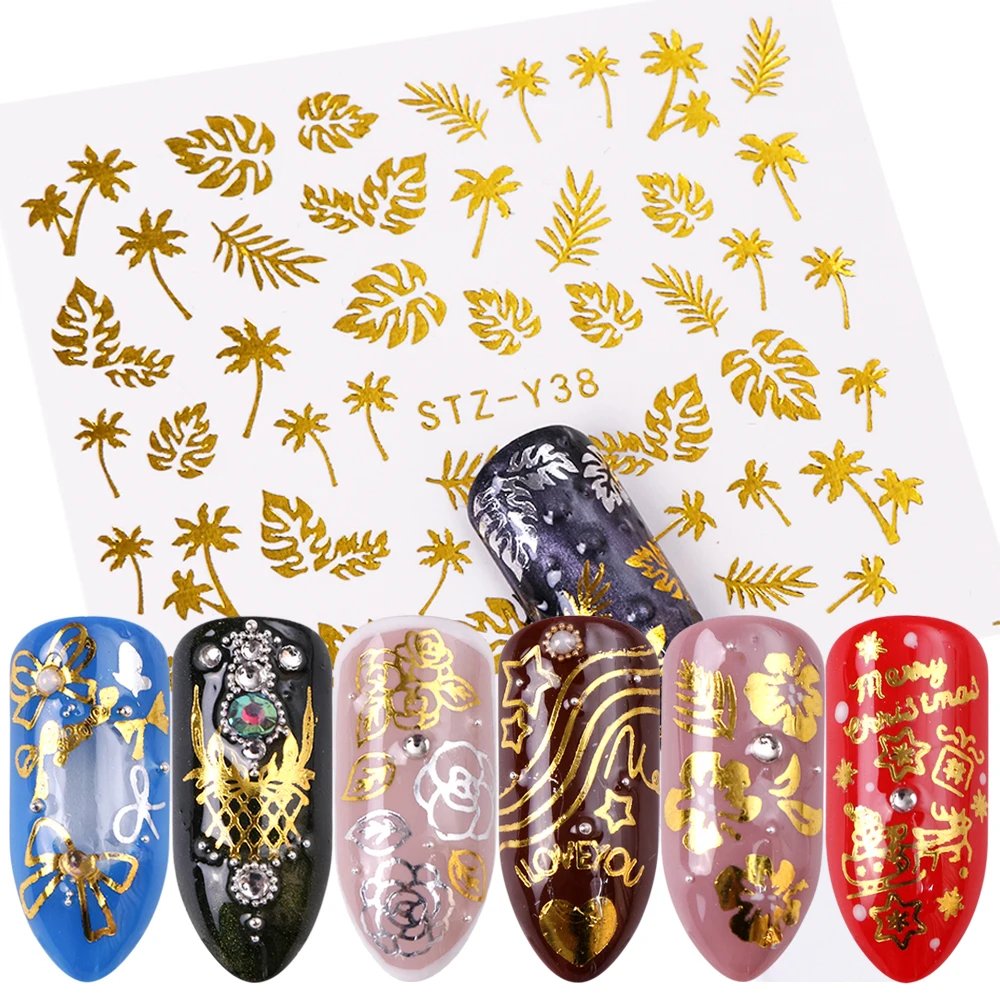 

1pcs Stickers Sliders For Nails Gold Water Decals Gold Rose Flower Nail Design Wraps Glitter Geometric Manicure Tattoo TRYY30-44