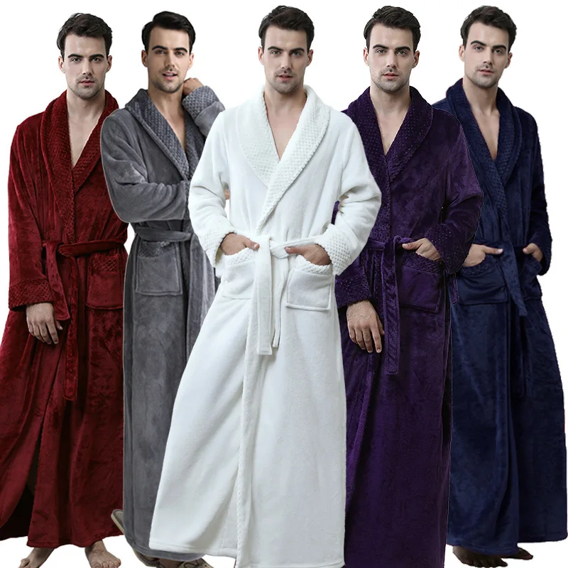 Фланелевый Халат больших размеров для влюбленных удлиненный теплый банный халат для мужчин и женщин толстый зимний банный халат-кимоно мужские халаты