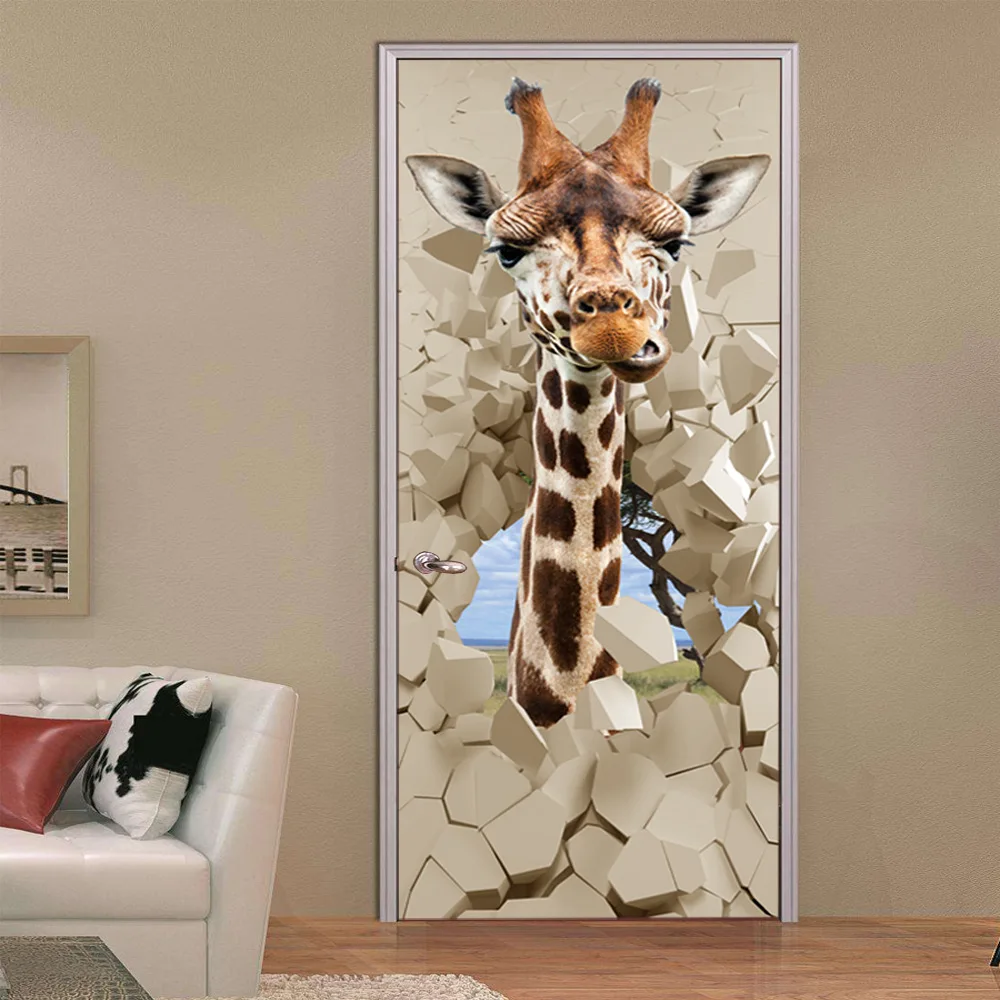 PVC Waterproof Self-adhesive Stickers PVC 3D Photo Wallpaper Cartoon Giraffe Creative Poster Door Mural Wallpaper Kid's Bedroom PVC Waterproof Self-adhesive Stickers PVC 3D Photo Wallpaper Cartoon Giraffe Creative Poster Door Mural Wallpaper Kid's Bedroom