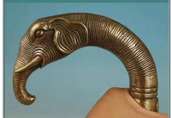Из бронзы, чистая медь, латунь, дед добрый Счастливый Китайский Старый Бронзовый ручной работы резной слон статуя тростника трость голова