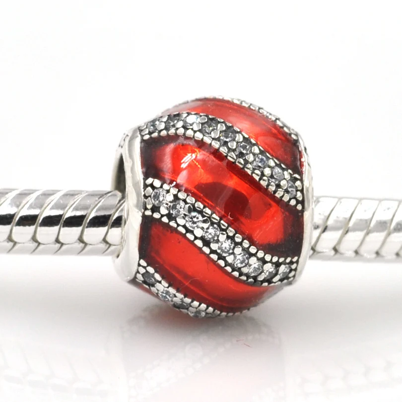 2016 New Bead 925 Sterling Silver Adornment, Translucent Red Enamel