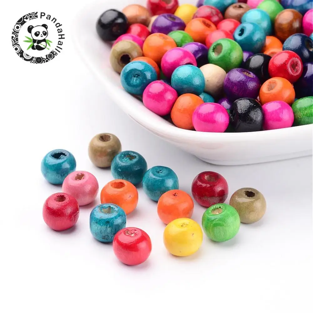 

200PCS Dyed 8mm Lead Free Oval Wood Beads For Jewelry Making Diy Mixed Color hole: about 2mm