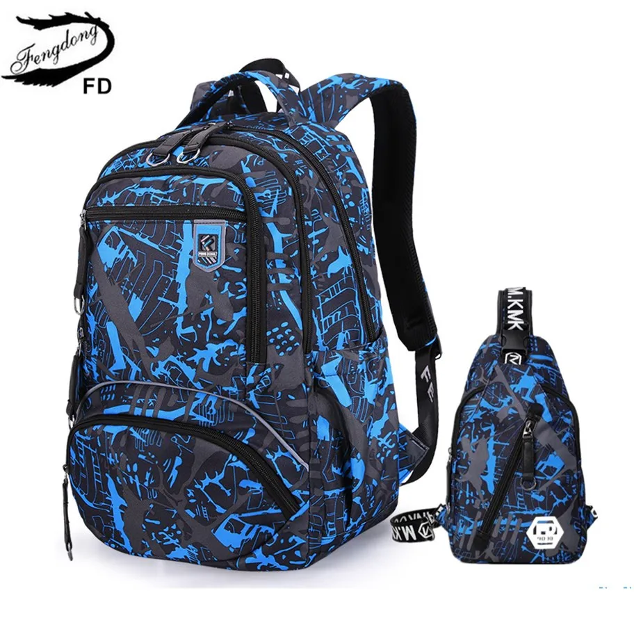 

FengDong 2pcs/set men travel backpack kids school bag for boy notebook computer backpack laptop bag 15.6 sling chest bag gift