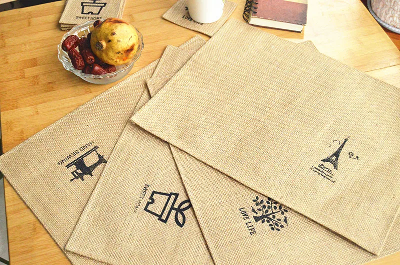 

Japanese natural jute burlap place mat bowls mat coasters placemat literary doily anti-scalding heat mat
