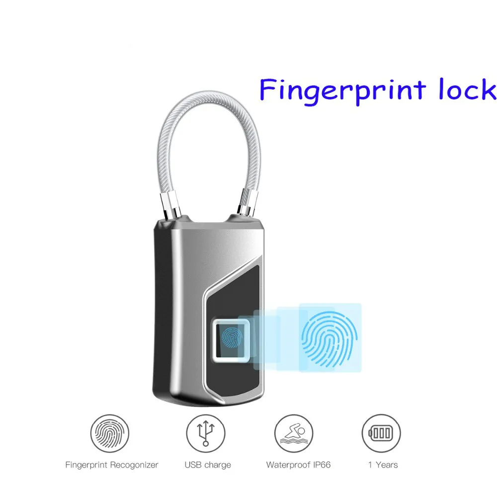 

Digital lock USB Rechargeable Smart Keyless Fingerprint Lock IP66 Waterproof Anti-Theft Security Padlock Door Luggage Case Lock