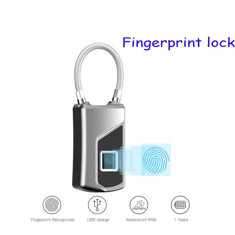 Цифровой замок USB Перезаряжаемые Smart Keyless Отпечатков пальцев замок IP66 Водонепроницаемый Anti-Theft замок безопасности двери Чемодан замок для