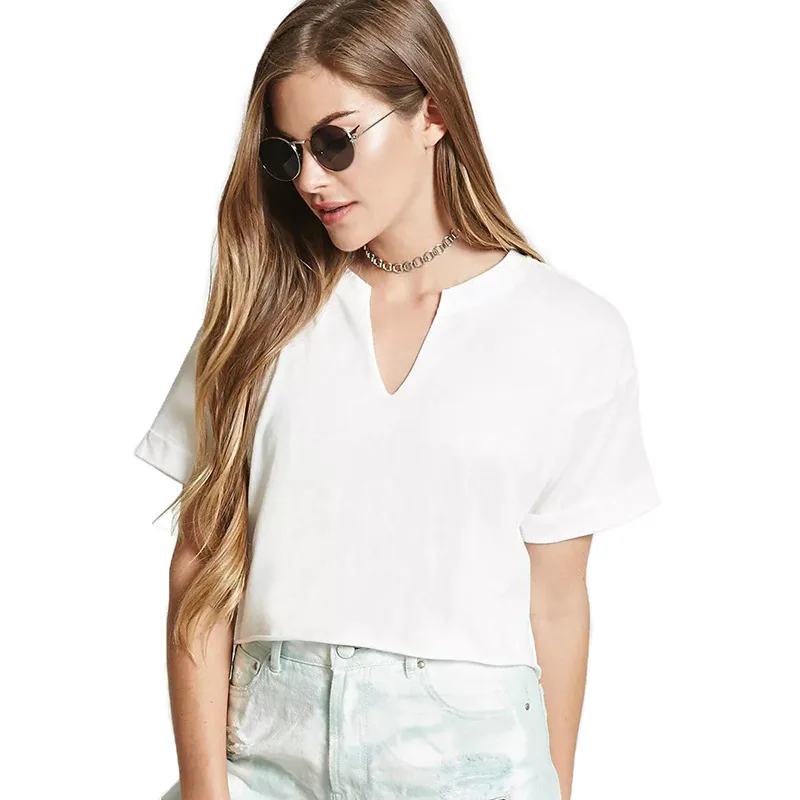 

2019 Summer New European And American Ladies T-shirt Women Solid Color V-neck Short Sleeves Short Top Female Casual Outwearing