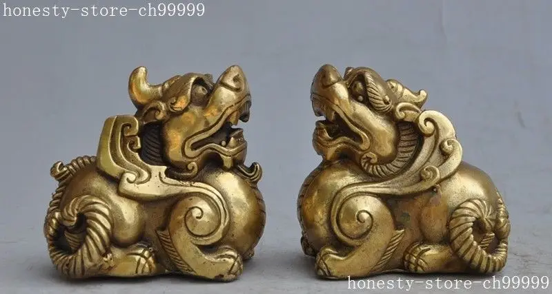 

Crafts statue Japanese copper bronze guardian evil Brave troops Pixiu animal beast statue pair