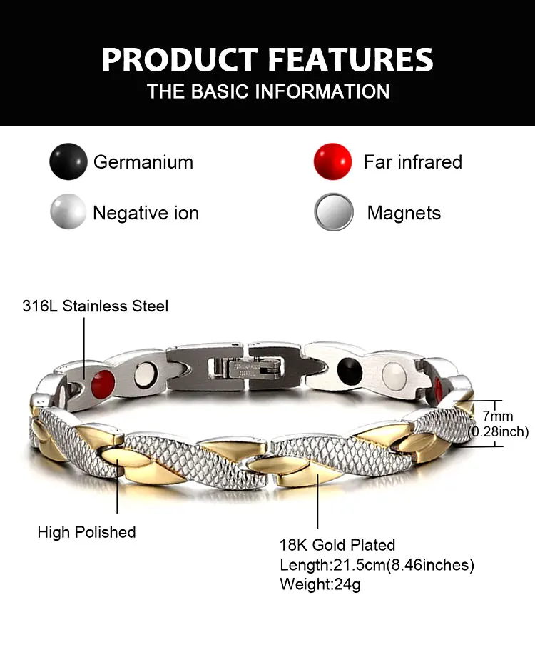FINE4U B079 витой магнитный браслет здоров 'для Для женщин 316L Браслеты нержавеющей стали браслеты с оздоровительный германий