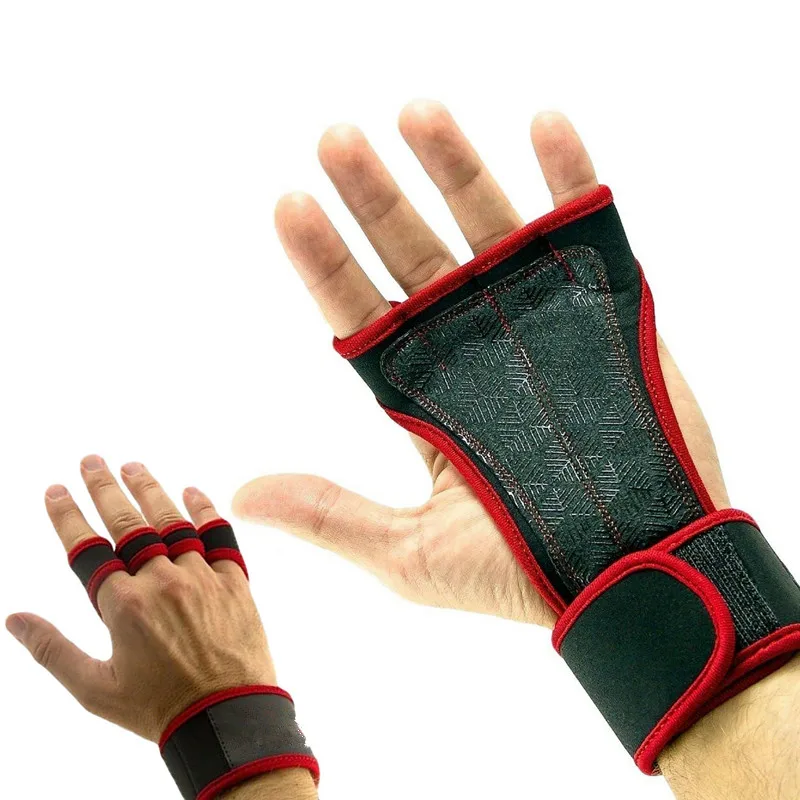 Перчатки для тяжелой атлетики, фитнес, полуперчатки для занятий спортом, кроссдрессировка, перчатки для рук, напульсники, гантели, гимнастические, с силиконовой подкладкой - Цвет: Red