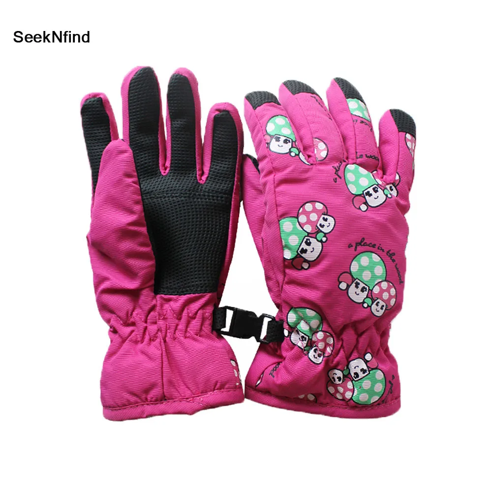 Детские Водонепроницаемые зимние теплые лыжные перчатки для девочек и мальчиков, ветрозащитные дышащие перчатки для катания на лыжах, велосипеде, езды на велосипеде - Цвет: Розовый