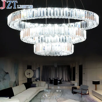 

M Luxury 3 Rings Living Room K9 Crystal Pendant Light LED 74W Energy-Saving Lamps Transparent Color Lamp Shade For Hotel Foyer