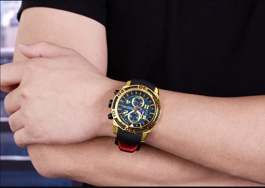MEGIR Фирменная Новинка Спорт Кварцевые часы для мужчин модные силиконовые хронограф часы мужской Дата Военная Униформа наручные Relogio Masculino