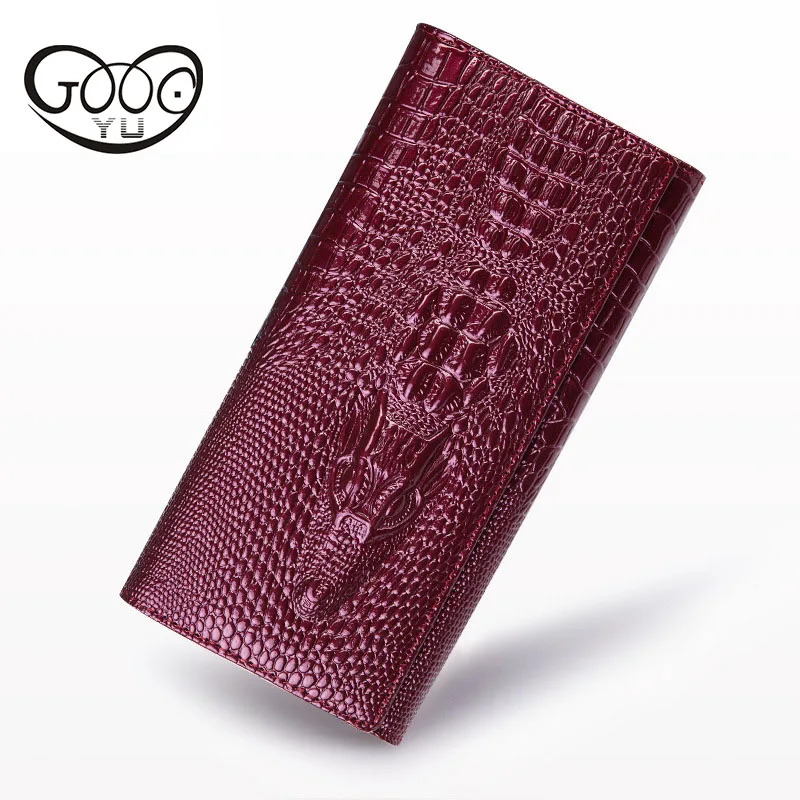 

New lady leather crocodile pattern master craft wallet head layer cowhide multi-card long paragraph fashion cross section square