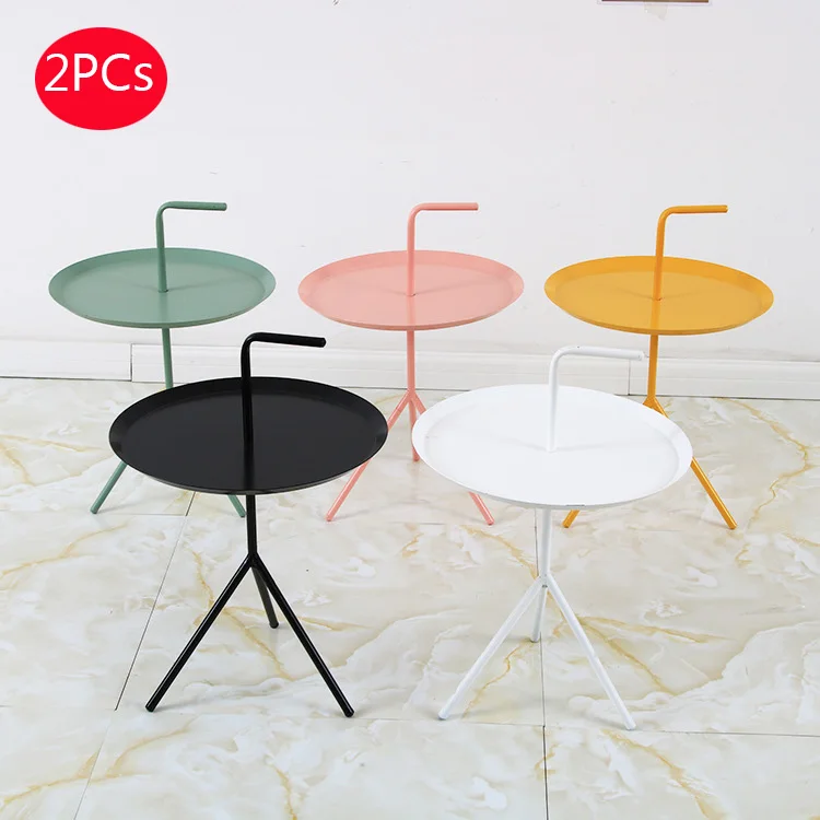 

2PCs Creative Removable Round Coffee Table With Handle Modern Nordic Iron Art Simple Living Room Sofa Side Bedroom Coffee Table