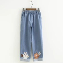 Винтажная девушка-Мори джинсы Весна Большой Размеры вышитые Карманы Свободные женские брюки модные штаны YoYiKamomo