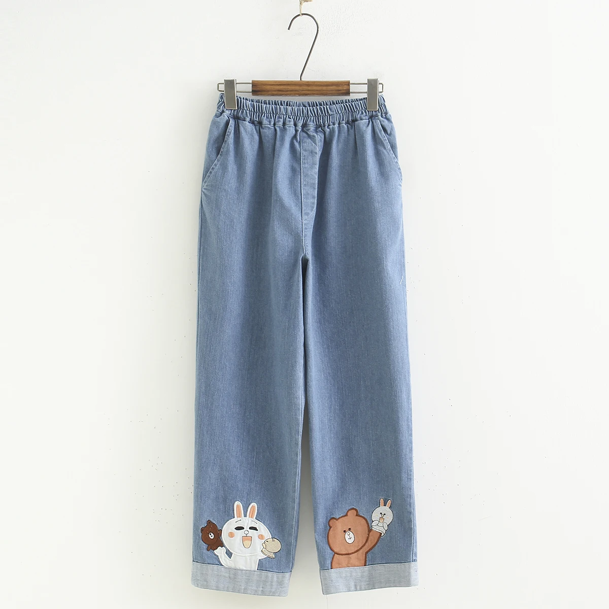 

Vintage Mori Girl Jeans 2019 Spring New Big Size Embroidered Pockets Loose Pants Female Fashion Trousers YoYiKamomo