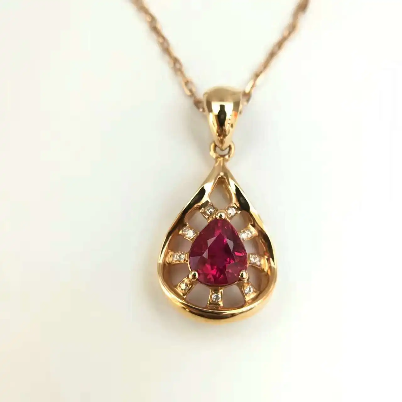 18K Gold Natural 0 992ct Ruby and Pendant font b Necklace b font 0 034ct font