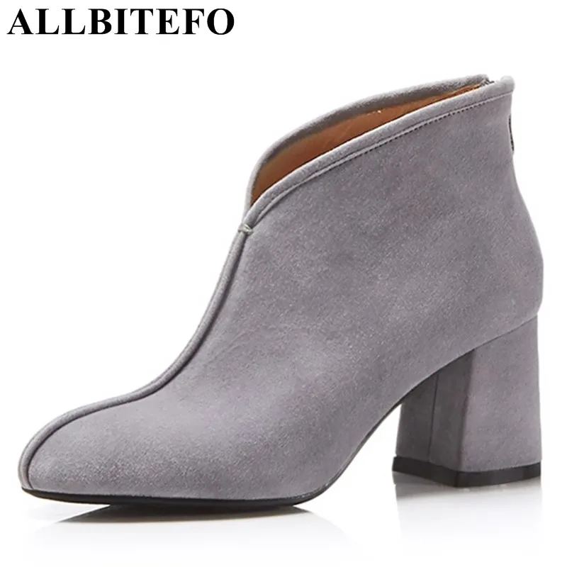 

ALLBITEFO High quality sheepskin genuine leather women boots high heel shoes for woman girls fashion ankle boots motocycle boots