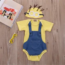 2016 Denim Fashion Newborn Baby Girl Boy Clothes Minions Bodysuit 0-24M