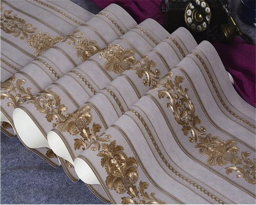 beibehang European style embossed 3d wallpaper Damascus luxury flowers waterproof bedroom living AB version vertical wall paper