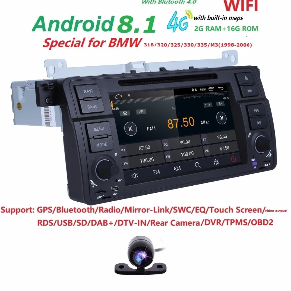 

QuadCore 1Din Android8.1 2GRAM 16GROM GPS Navi 7"Car DVD Player for BMW E46 Old 3 series/M3 99-05 with BT/RDS/Radio/WIFI/TPMS/CD