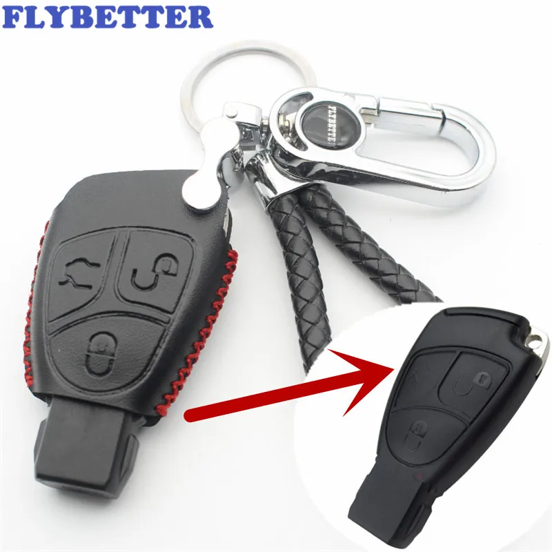 

FLYBETTER Genuine Leather 3Button Keyless Entry Smart Key Case Cover For Benz E280/W220/S320/S350 Car Styling (B) L194