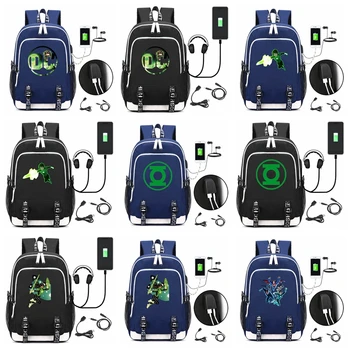 

Superhero Green Lantern USB Backpack School Bookbag Knapsack Cosplay Comics Black Laptop Travel Shoulder Bags