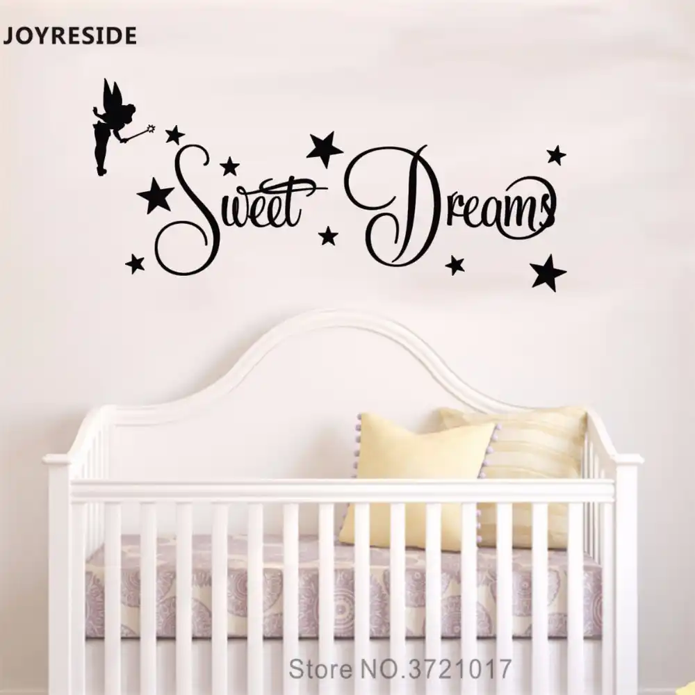 Joyreside Sweet Dreams Quotes Fairy Wall Decal Sweet Vinyl Sticker Home Girls Bedroom Cute Decor Interior Design Mural A652