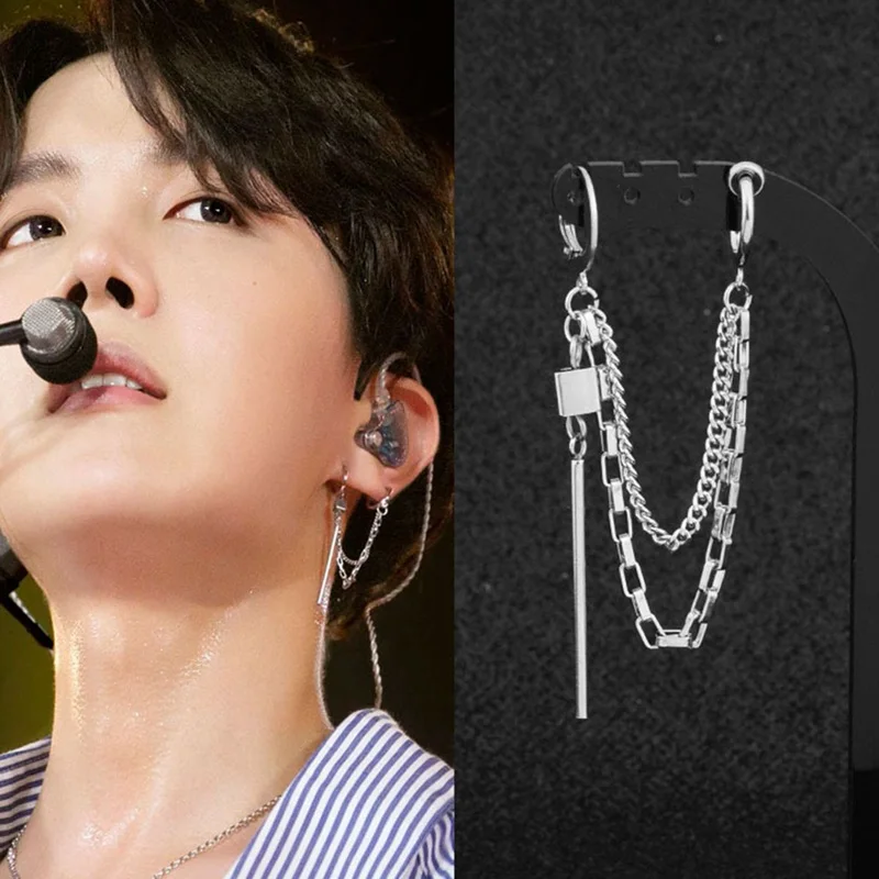 

1pcs KPOP BTS Earring Bangtan Boys Album Double ears Stainless Steel Stud Earrings Korean Jewelry Accessories For Men Women