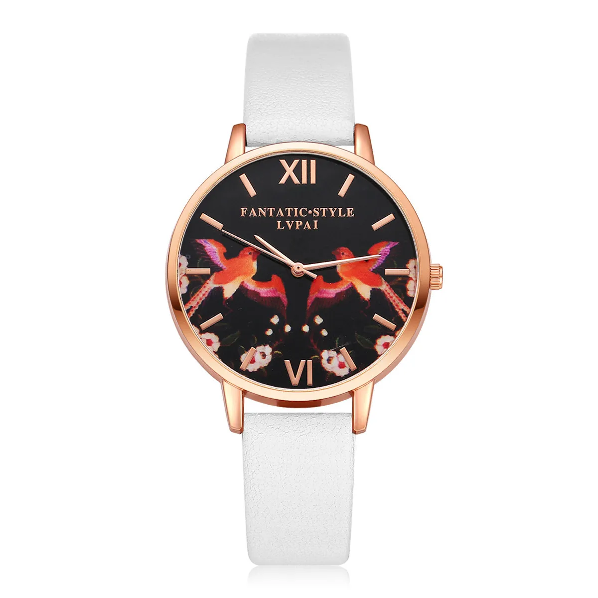 Nice Watch Women Relogio Feminino Fashion PU Leather Bird Pattern Analog Quartz Round Wrist