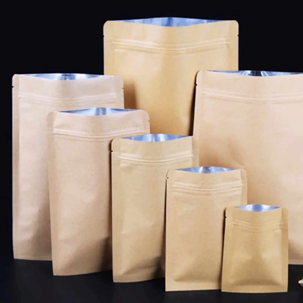 Foil lined Kraft bags with zipper for coffee,food packing (Can't stand